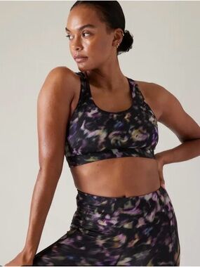Athleta Black & Purple Marble-Print Medium Support Sports Bra